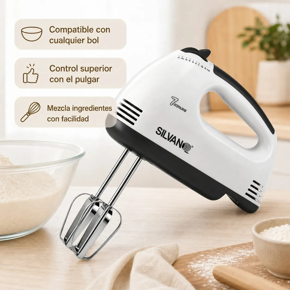 200W Electric Hand Mixer with 7 Adjustable Speeds, Stainless Steel Baking Dough Mixer