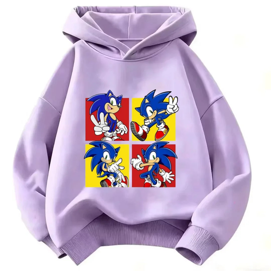 2026 Kids Thick Hoodie with Cute Sonic Anime Pattern