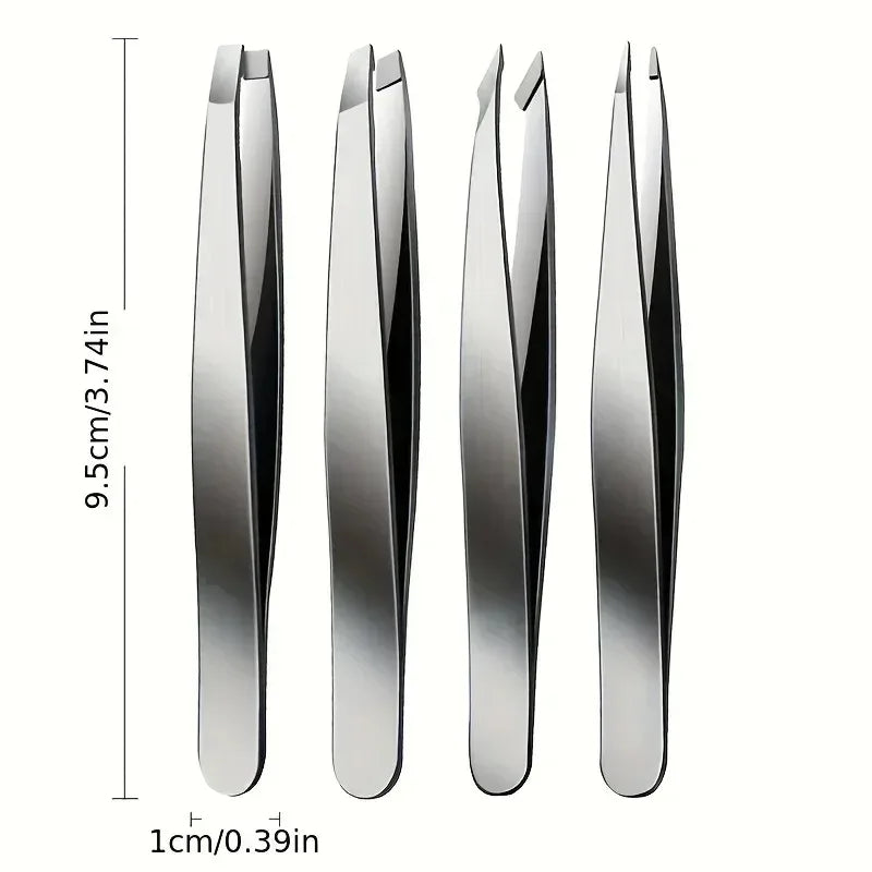 4 Pcs Stainless Steel Eyebrow Forceps Professional, Beauty Tool Set For Facial Hair