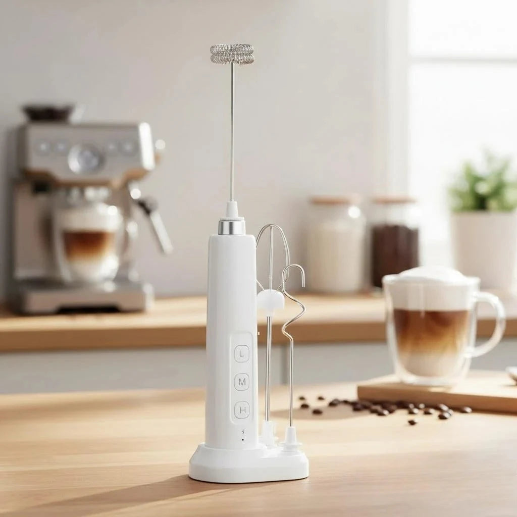 Rechargeable Handheld Milk Frother Mini Electric Mixer with 3 Speeds Whisking and Baking Tools Multi-functional Attachments