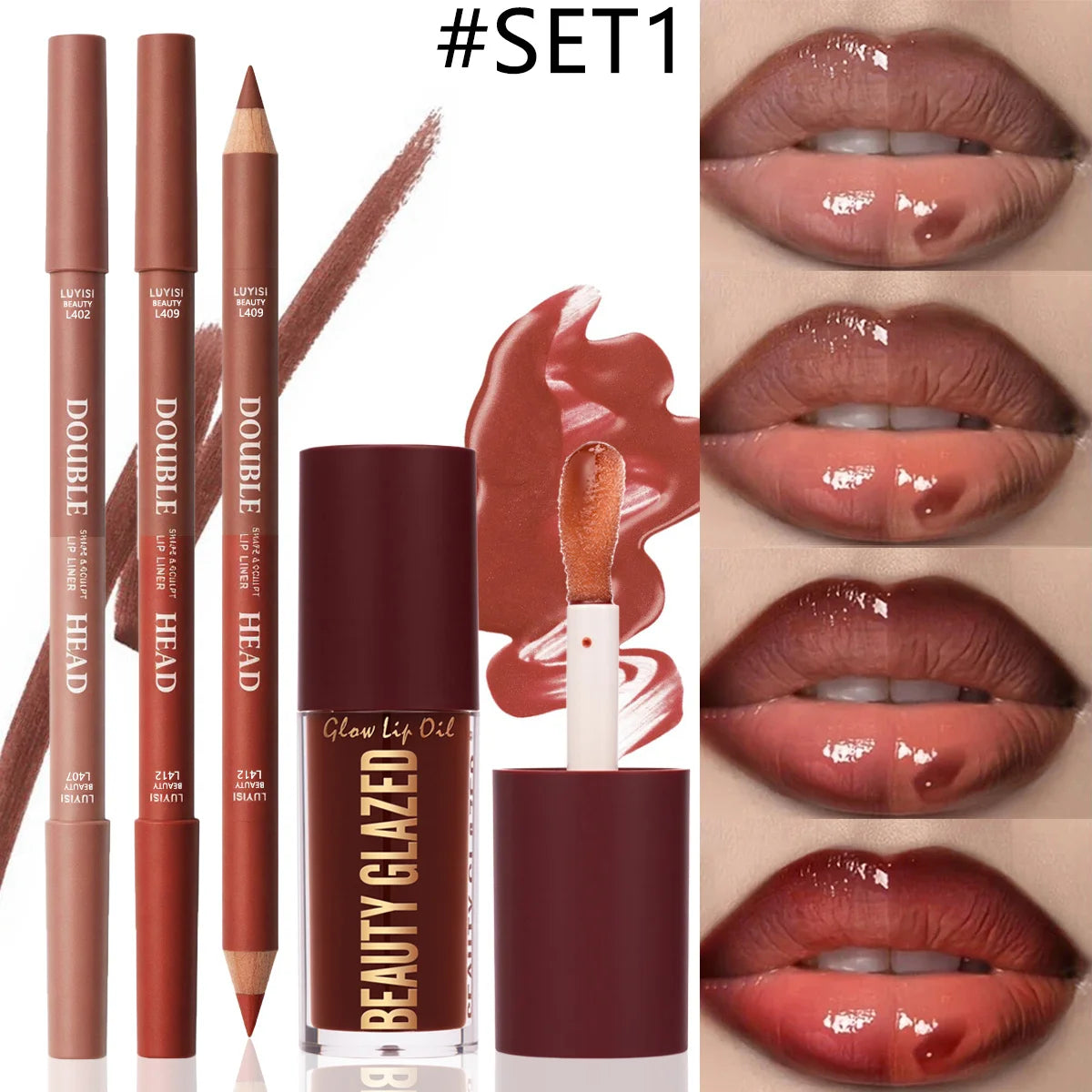 3pcs/Set Lip Makeup Set,2pcs Matte Dual-Color Lip Liner+1pc Moisturizing