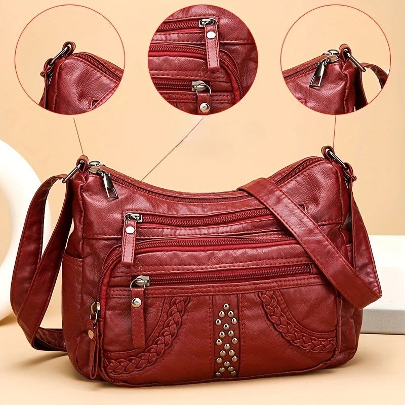 1pcs PU Leather Soft Multi-Pocket Crossbody Bag Large Capacity Minimalist Casual Shoulder Fashionable shoulder bag