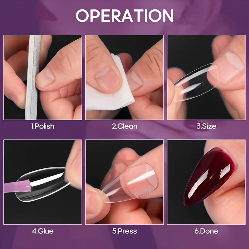 120/240 Pieces Long Soft Gel Nail Stickers, Transparent Full Coverage Almond-Shaped Press-On Nails, Acrylic Almond-Shaped Nail Stickers for Nail Salon Extension
