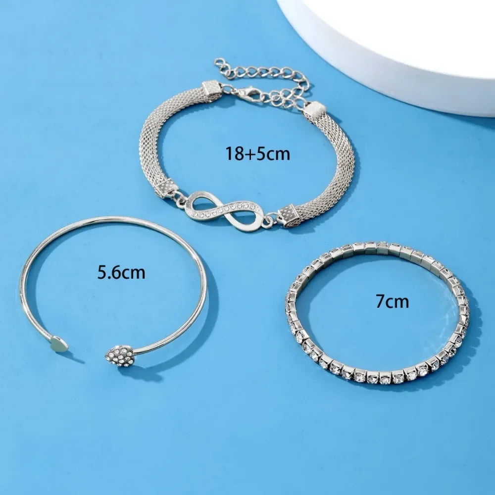 1/3pcs Crystal Rhinestone Heart Bracelets for Women Fashion Geometric Adjustable Infinity Cuff Bangle Jewelry