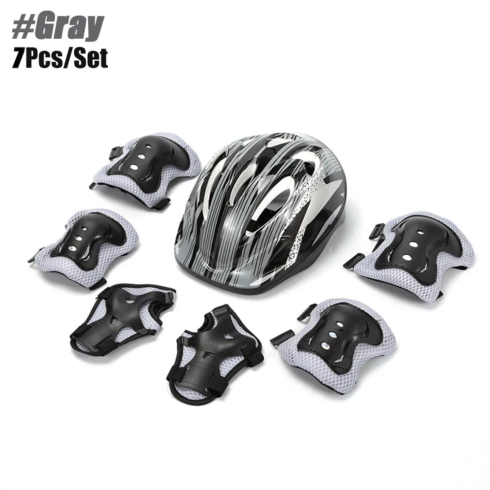 7Pcs/Set Roller Skating Kids Boy Girl Safety Helmet Knee Elbow Pad Sets Cycling Skate Bicycle Scooter Protection Safety Guard