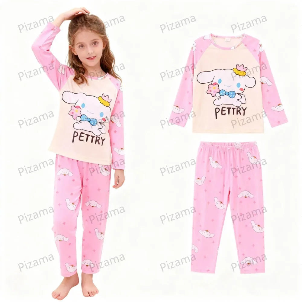 Sanrio Girls Pajamas Sets Full Sleeve Soft Hello Kitty Pyjamas Kids Cinnamoroll Pijamas Sleepwear Kuromi Baby Homewear Pjs