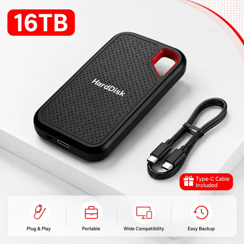 Portable SSD External Hard Drive 1TB 2TB USB-C Fast Storage Disk for Laptop Mac Phone Photo Backup