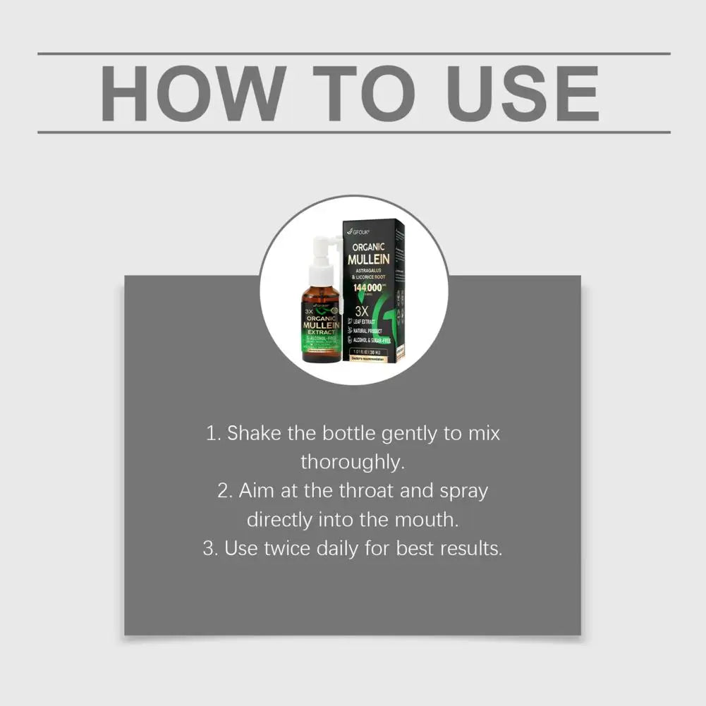 GFOUK Mullein Extract Spray 144000MG Organic Mullein With Astragalus Licorice Root Sugar Free Natural Respiratory Support Spray