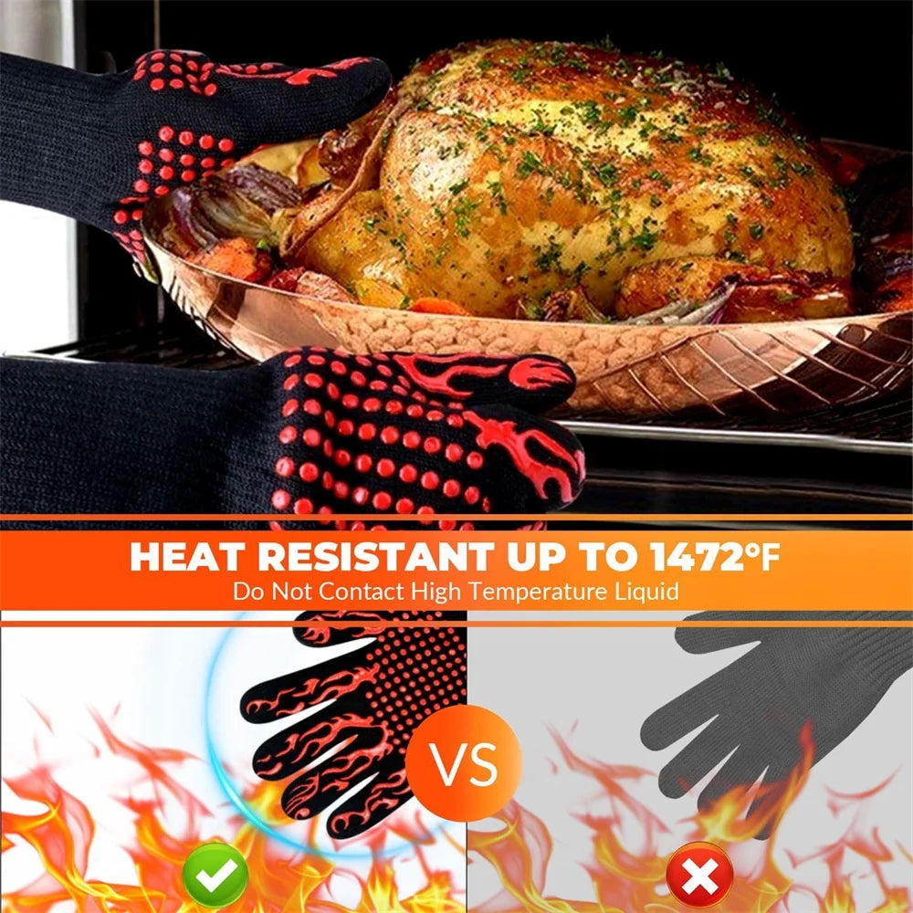 1pc Universal Anti-Slip Heat-Resistant Barbecue Oven Gloves Fireproof Kitchen Cooking Gloves Suitable for High Temperatures