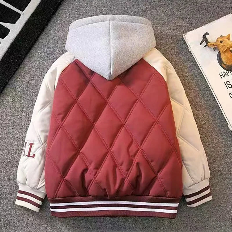 2026 Autumn Winter Teen Boys Hooded Baseball Jackets Fashion
