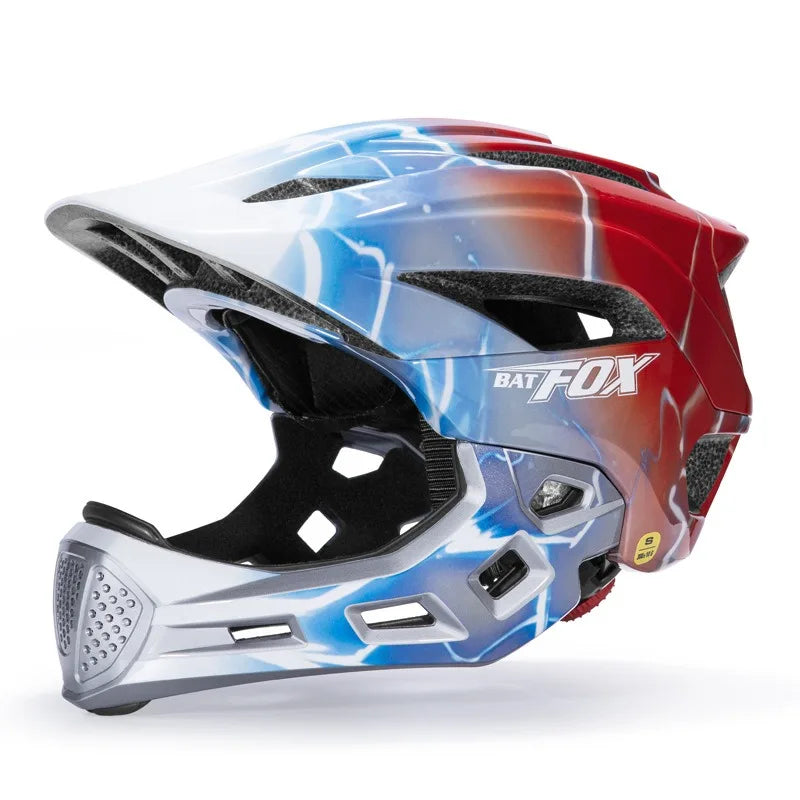 BATFOX Children Full Face Bike Cycling Helmet Adjustable Skating Kids Safty Electric scooter Helmet Suitable For 5-10 Years