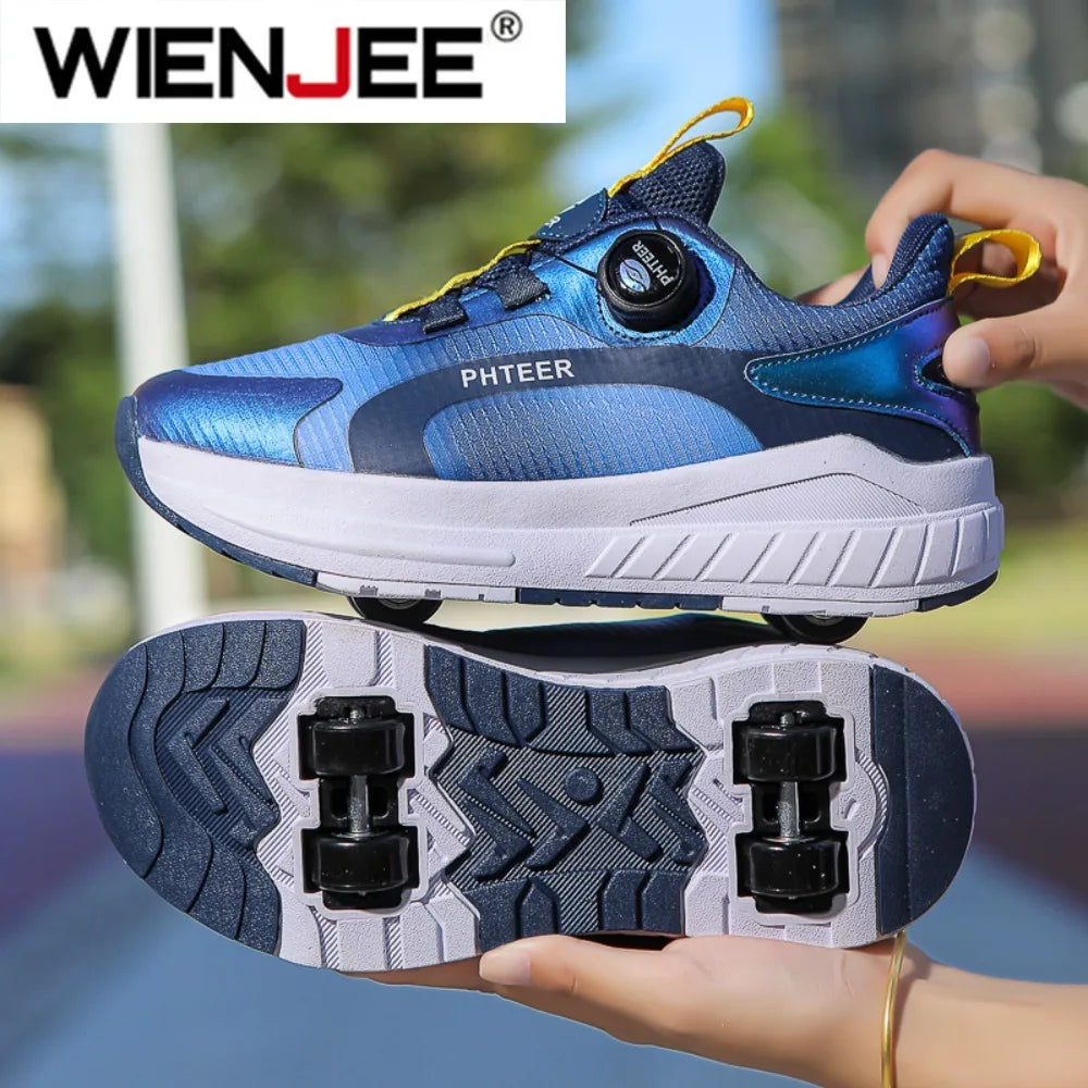 Kids Two Wheels Roller Skating Shoes With Light Magic