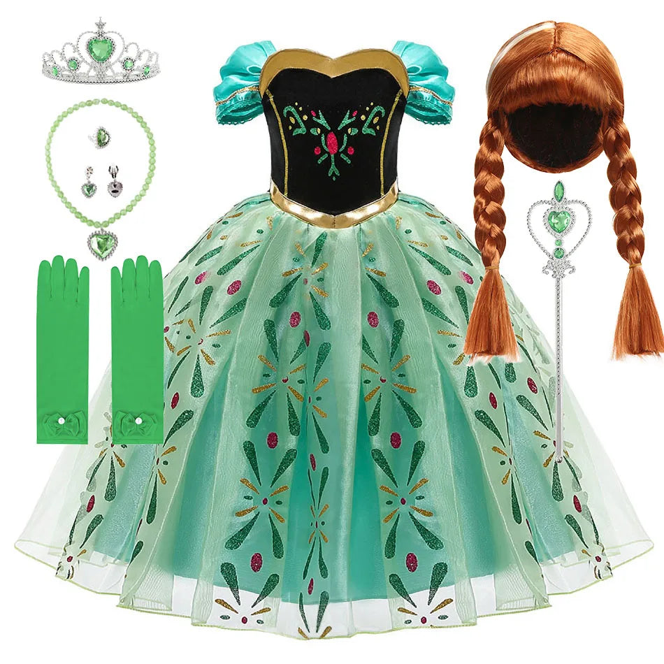 Children Anna Elsa Dress Girls Princess Cosplay Costume
