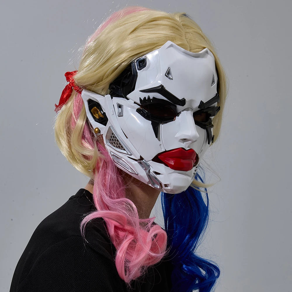 Three-Tone Gradient Cosplay Wig with Cyberpunk Mask