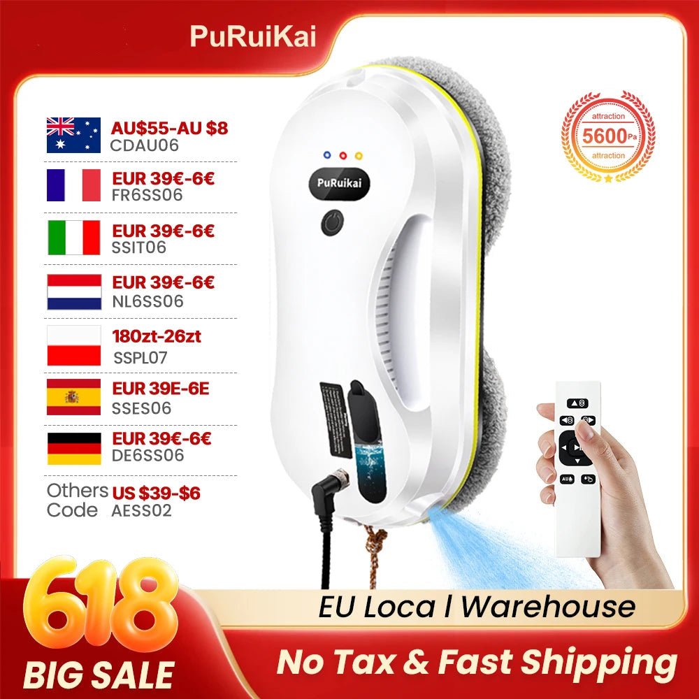 PuRuiKai Household Window Automatic Water Spray Cleaning Robot,With Intelligent Edge Detection System,Robot Glass Cleaner