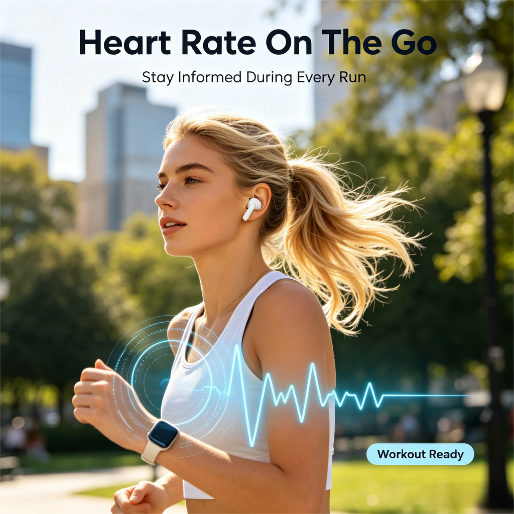 ZZLOVE Wireless Heart Rate Monitor TWS Earbuds Noise Cancelling