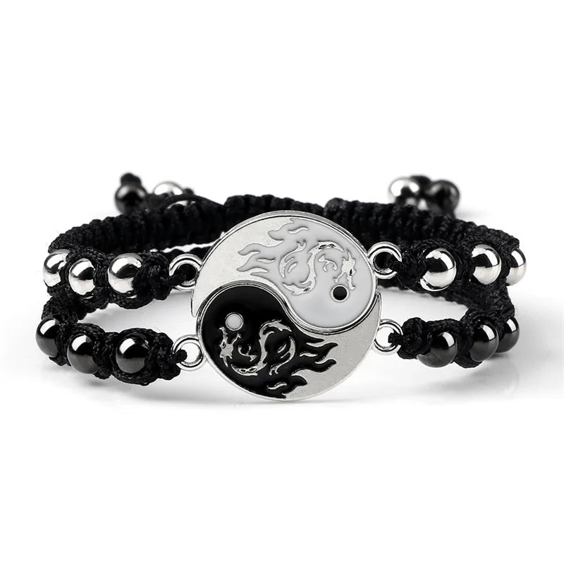 2Pcs/set Dragon Tai Chi Gossip Braided Bracelet for Women Men Best Friends Adjustable Yin Yang Bracelets Fashion Couple Jewelry