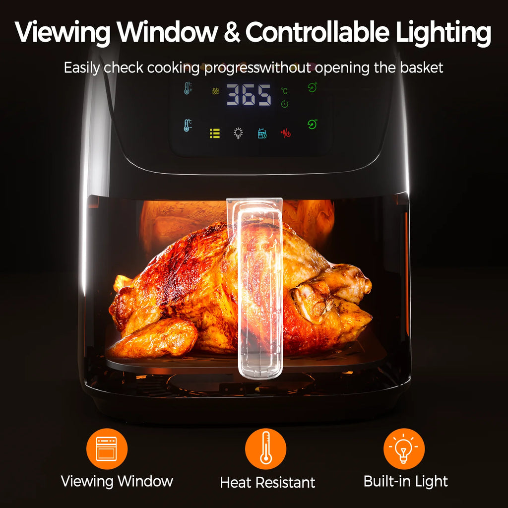 Oil-Free Air Fryer 7L 1500W Max 200 ° C Airfryer Oven with Viewing Window Led Touch Screen 8 Preset Functions + Keep Warm