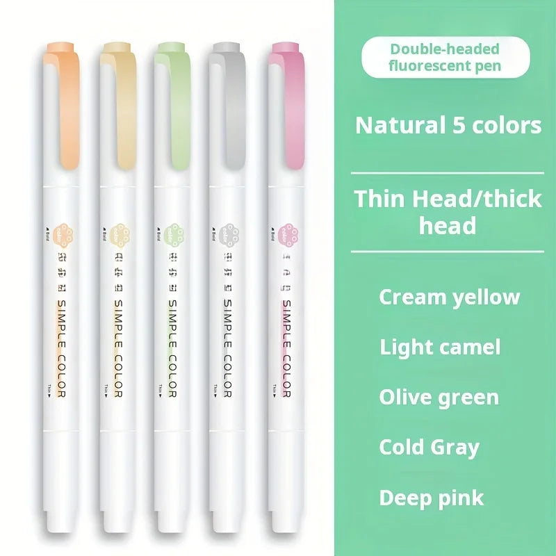 5pcs Dual-Tip Highlighters, 20 Vibrant Colors
