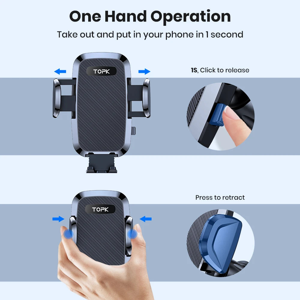 TOPK Car Phone Holder 2 in 1 Car Phone Mount for Car Dashboard/Windscreen