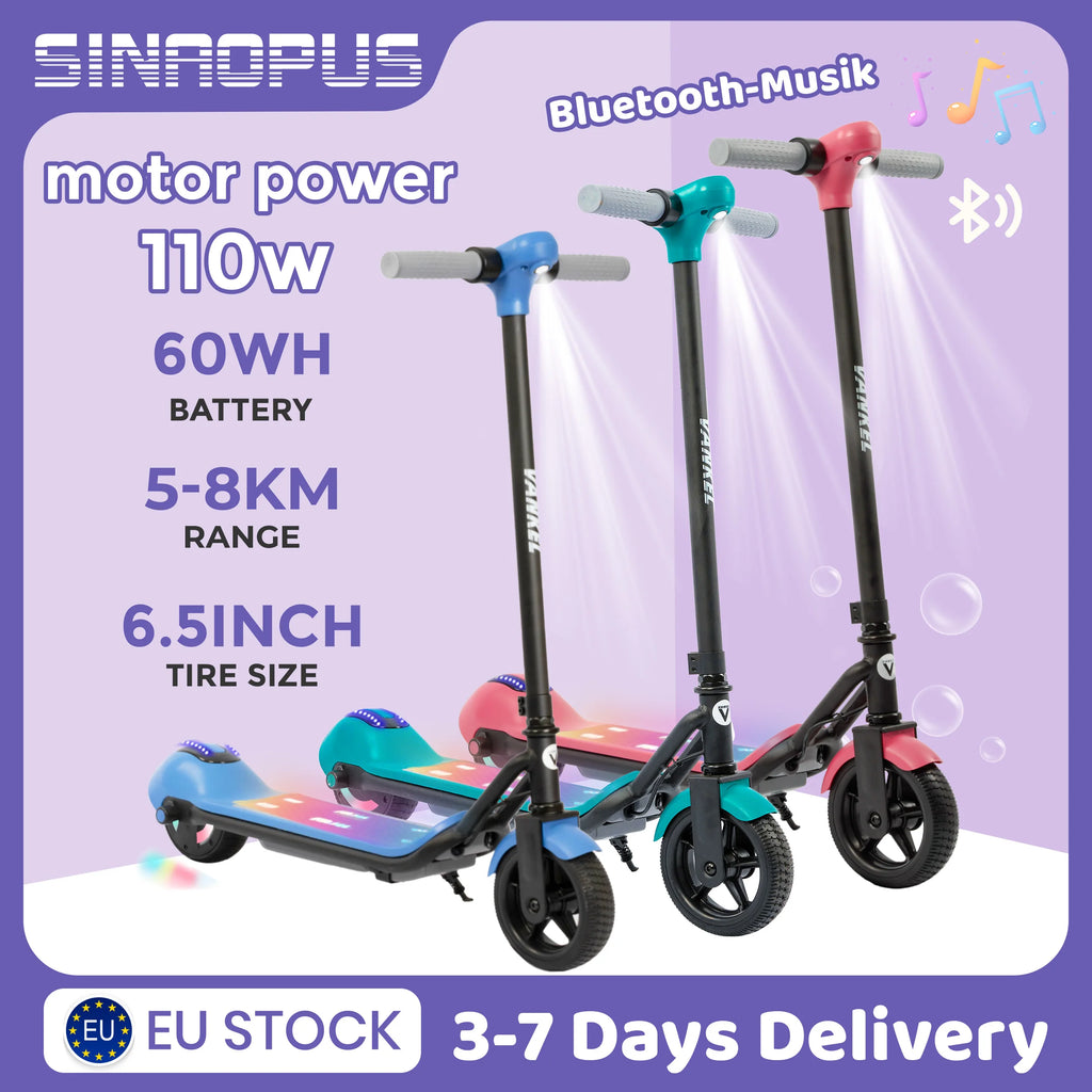 Sinaopus Electric Scooter for Kids Ages 6-12, 6.5 inch Children E-scooter with Blutooth Music Max Speed 14km/h  Electric Car