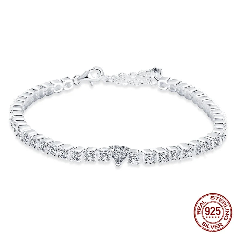 Sparkling Star Bracelet 925 Silver Original One-Size-Fits-All Soft Links Bracelet Zircon Chain For DIY Charms Jewelry Gift New