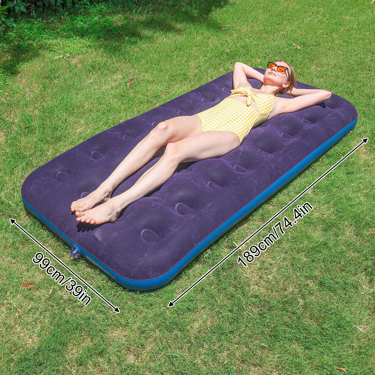 Twin Size Air Mattress Inflatable Bed, Blow Up Mattress Camping Sleeping Pad ， Standard Downy Air Mattress，300lb Weight Capacity