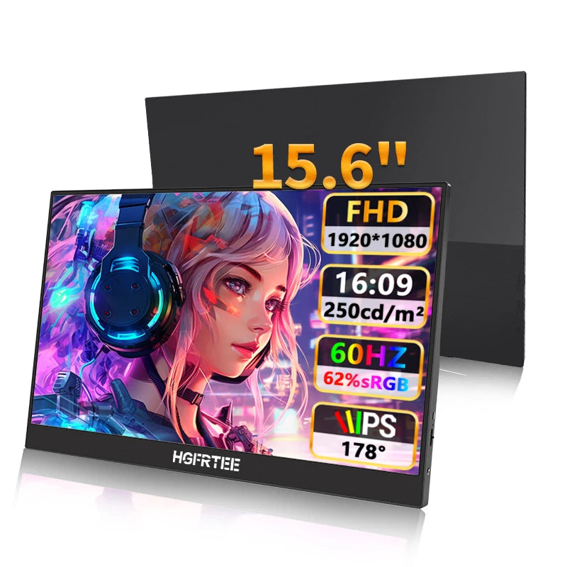 HGFRTEE 15.6 Inch Portable Monitor, FHD USB-C Mini HDMI External Second Screen