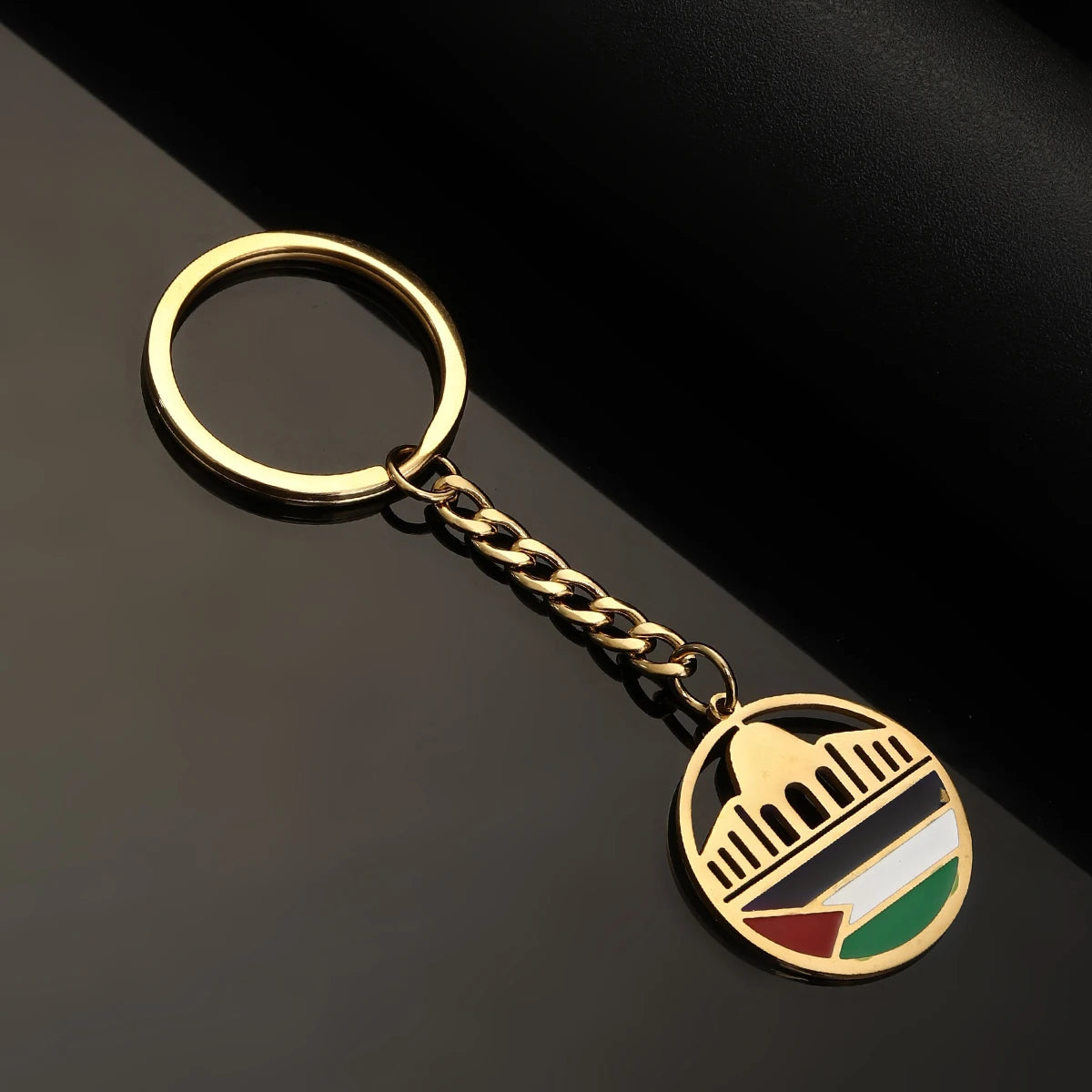 Stainless Steel Palestine in Arabic Map With Flag Keychain Jewelry