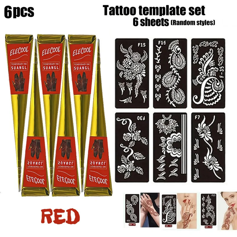 Indian Henna Brown Tattoo Paste Temporary Henna Cones for Tattoo Body Art Sticker Special Body Art Paint Red Black Henna