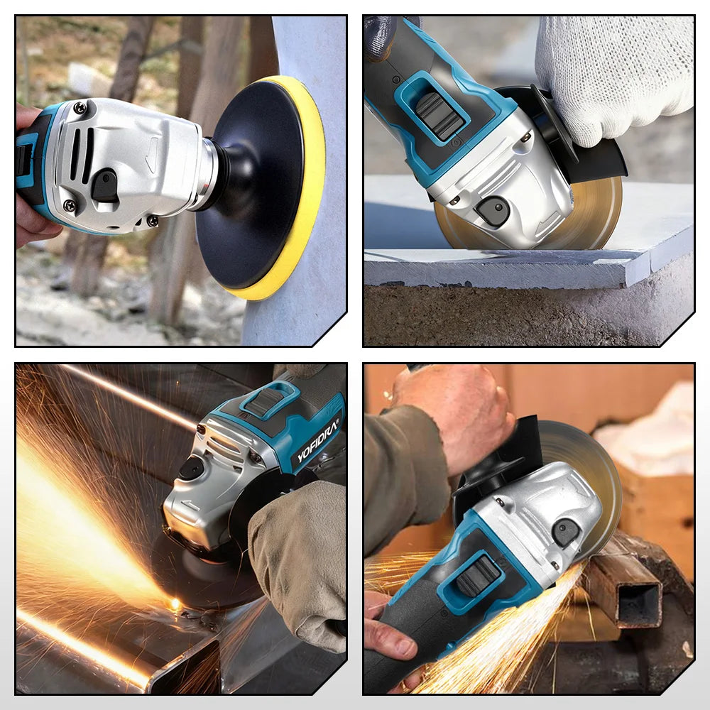 YOFIDRA 125mm 4 Gears Brushless Electric Angle Grinder Metal Wood Grinding Polishing Cutting