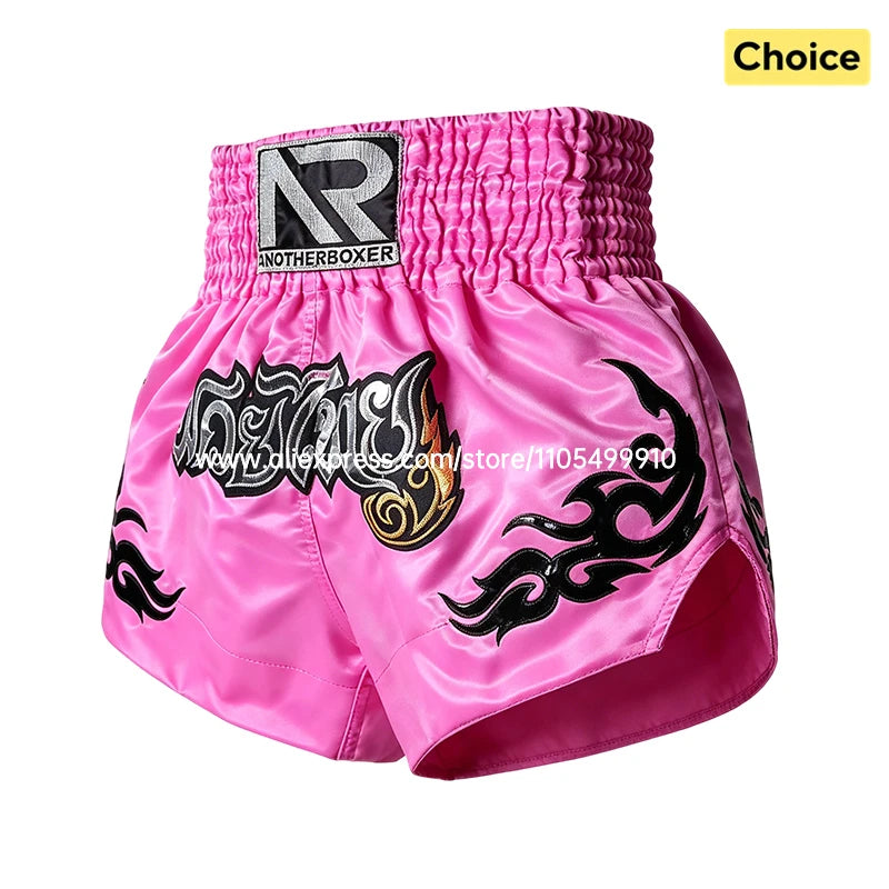 Tiger Muay Thai Shorts Embroidery Boxing Shorts Satin Kickboxing Fight Wear Men Women Kids MMA Training Competition Pants Blue