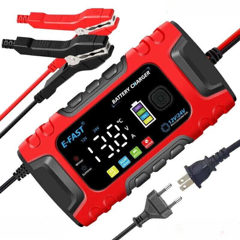 12V/24V 10A Car Battery Charger Smart Maintainer for Truck Boat AGM Lifepo4 Moto