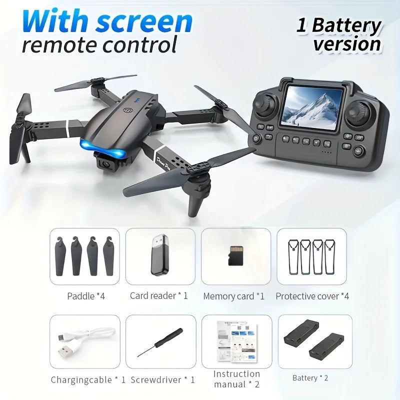 The 2026 Upgraded E88PRO MAX Foldable Drone Features Dual Cameras, Extra Batteries, an 8K Screen for Remote Control
