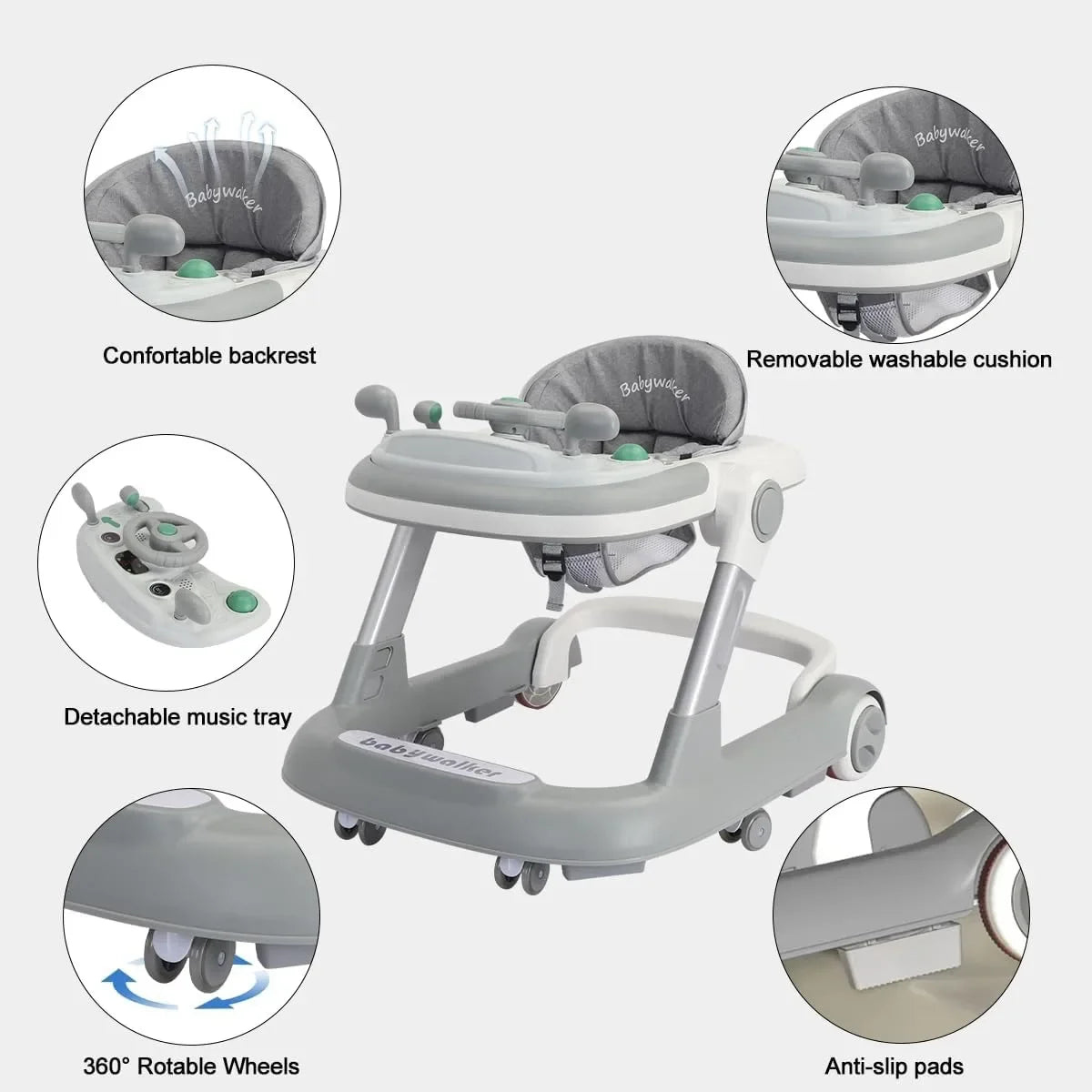 2 in 1 Baby Walker, Toddler Baby Push Walker with Removable Feeding