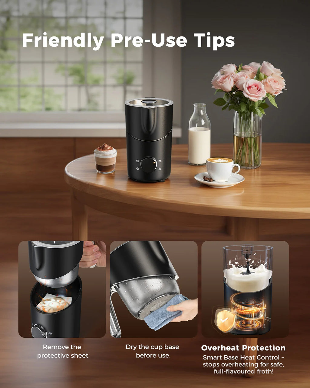Milk Frother and Steamer 8-in-1 Electric Frother for Coffee, 400ml