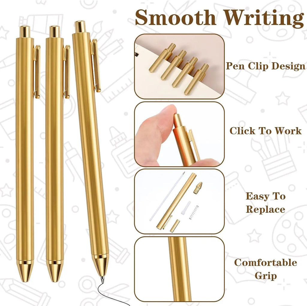 Gold Slim Ballpoint Pens Bulk Retractable Black Ink 1 mm