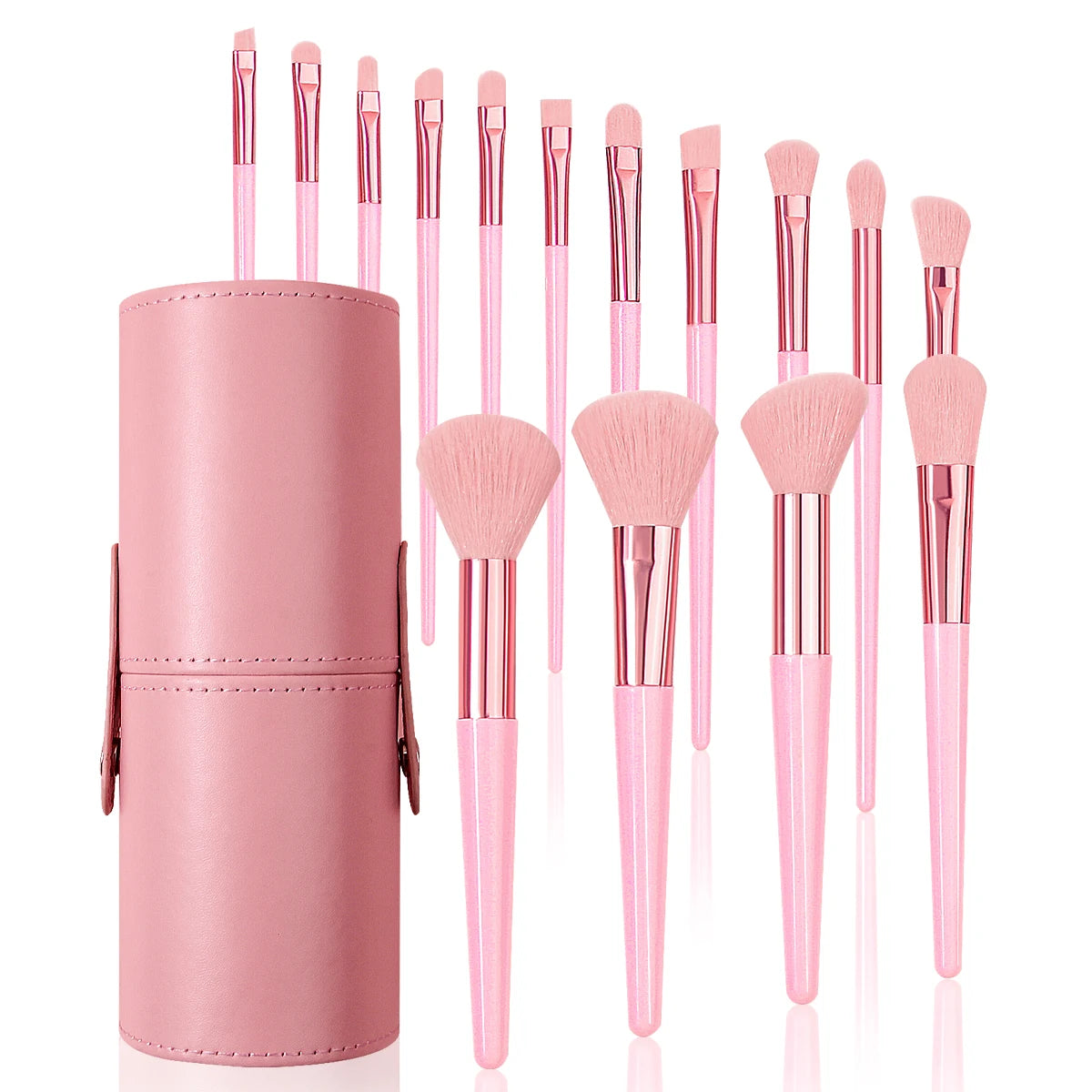 15PCS Pink Makeup Brush Set w/Storage Barrel, Ultra-Soft Bristle, Blush/Eyeshadow Brushes, Pro Tools for Beginners, Easy Clean