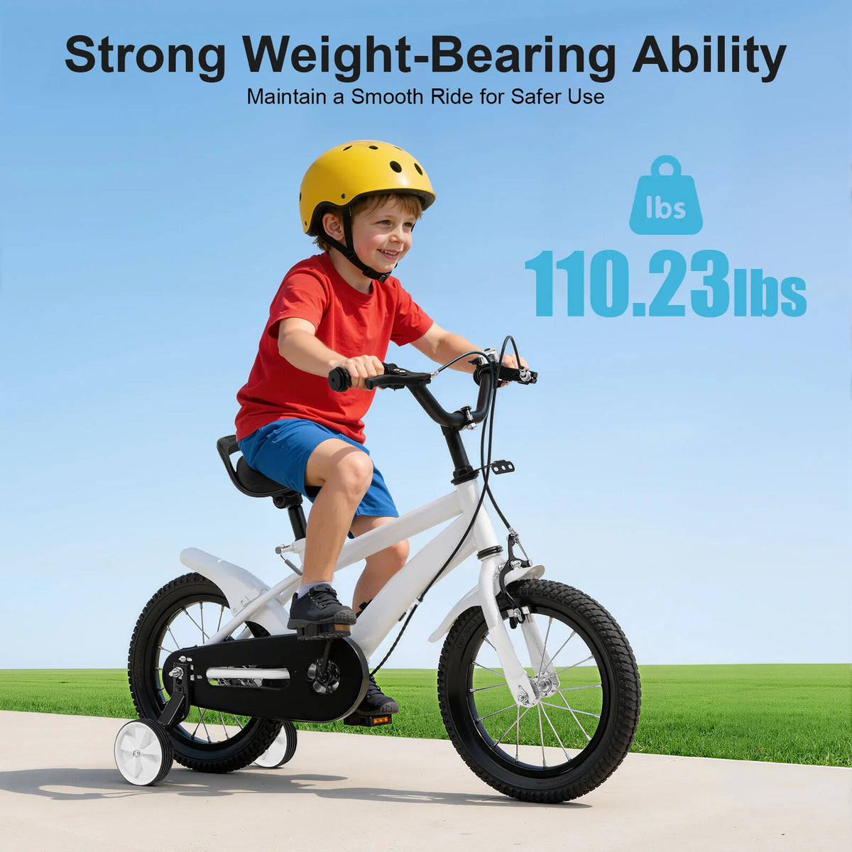 Yellow / White Children's Bicycle 14 Inch, Sturdy Lightweight Frame, Removable Training Wheels