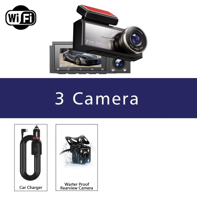 3 Channel Dash Cam HD 1080P Wifi Inside Vehicle Car DVR