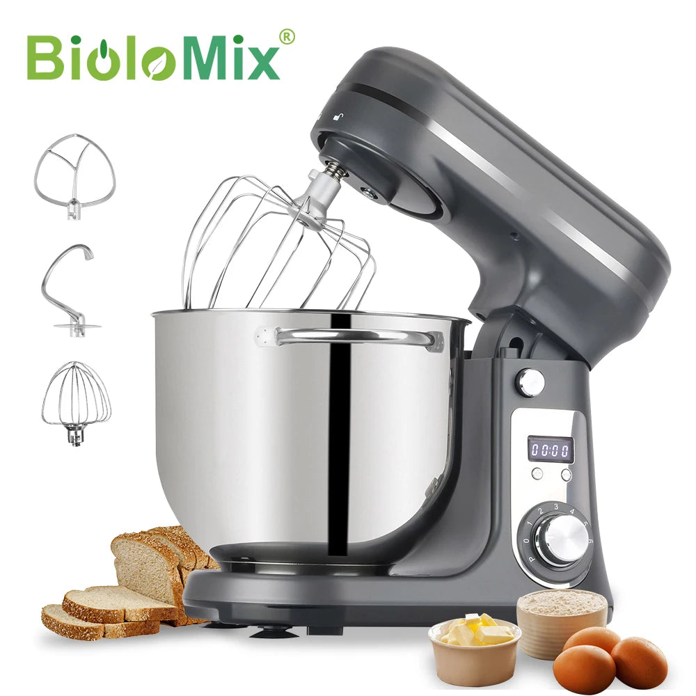 BioloMix 6-speed Kitchen Food Stand Mixer 1200W DC Quiet Motor  6L Stainless Steel