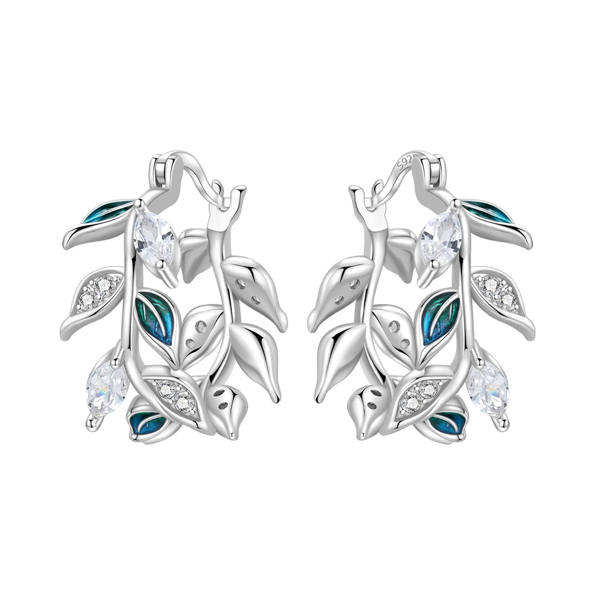 S925 Sterling Silver Leaf Hoop Earrings, Natural Plant Design