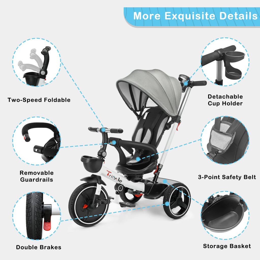 5-in-1 Baby Tricycle & Push Bike Steering Stroller (18 Months-5 Years) - Ideal for Toddlers & Preschoolers, Outdoor Camping Toys