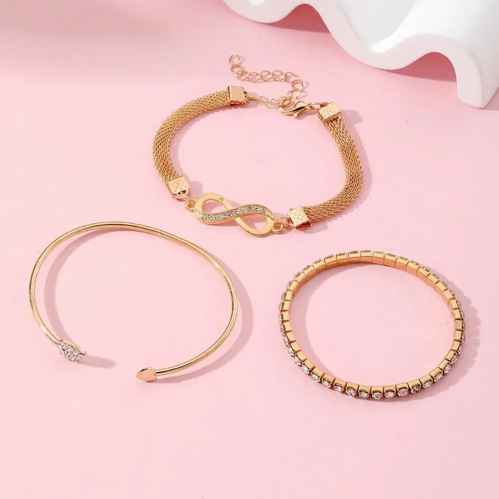 1/3pcs Crystal Rhinestone Heart Bracelets for Women Fashion Geometric Adjustable Infinity Cuff Bangle Jewelry