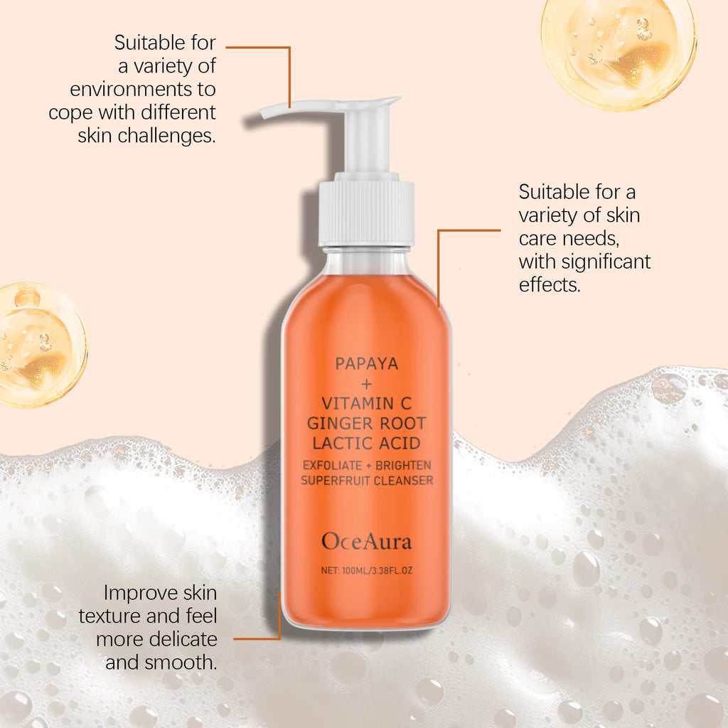 Papaya & Vitamin C Face Wash Gentle Exfoliating Brightening & Even Skin Tone Moisturizing Facial Cleanser for Soft Smooth Skin