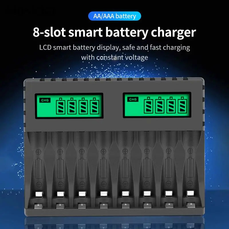 LCD Display with 8 Slot Smart Battery Charger for AA/AAA