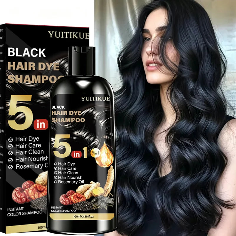 YUITIKUE 5 In 1 Hair Dye Shampoo With Ginseng Rosemary Oil Herbal Nourishing