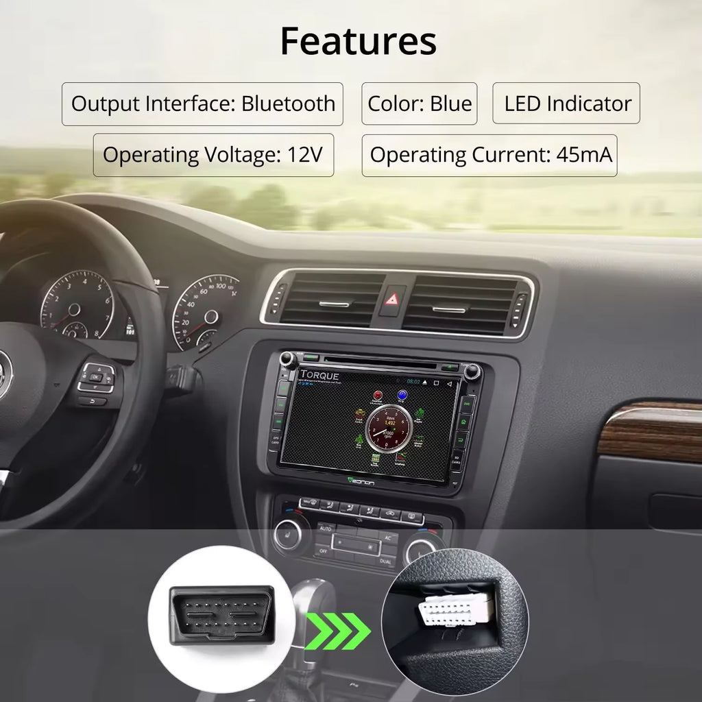 OBD2 Scanner Adapter BT, Wireless Diagnostic Code Reader OBD II Scan Tool Reset & Clear Check Car Engine Light