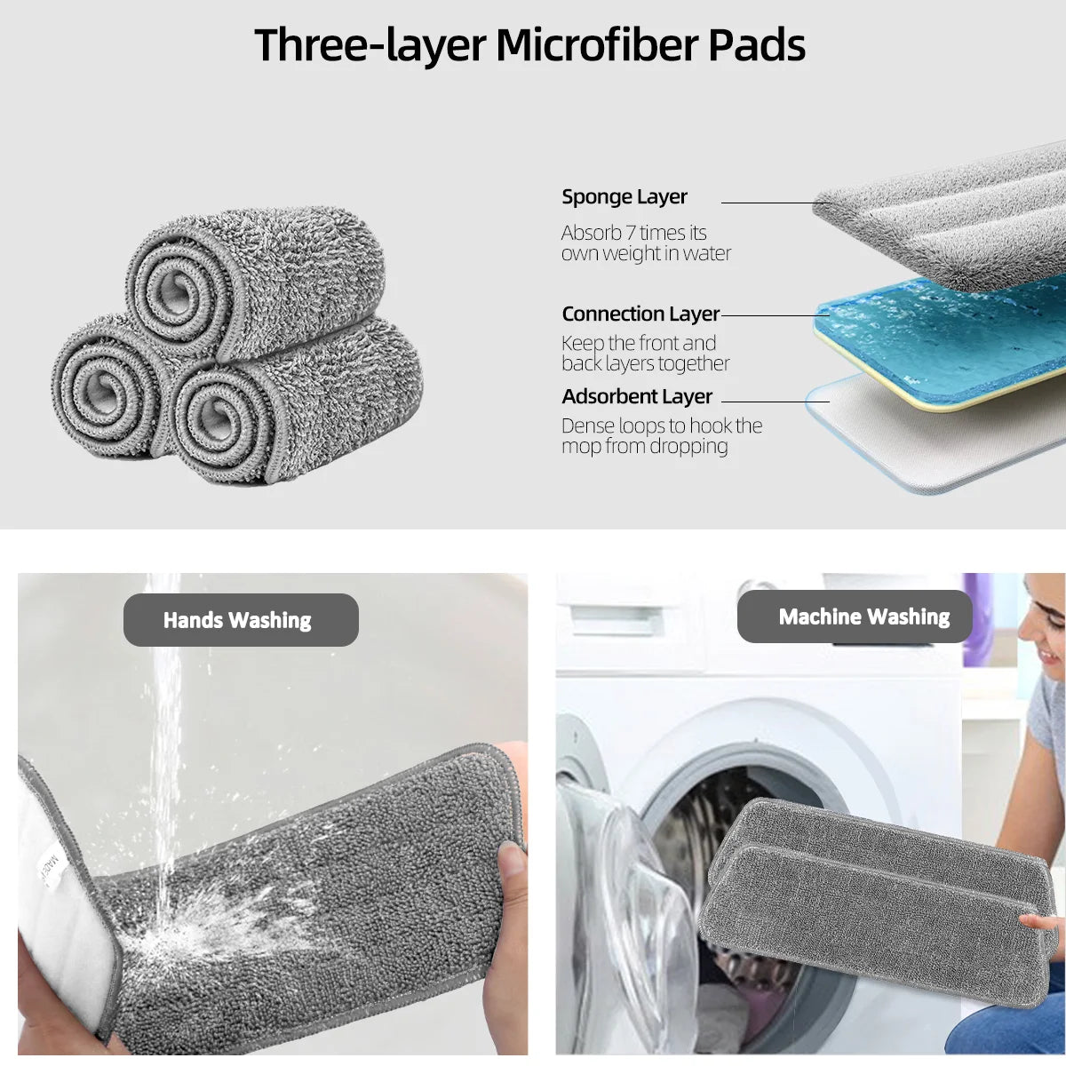 DARIS Spray Mop, 360ml Bottle, 3 Microfiber Mop Pads, Scraper, Mop Clip, Wet and Dry Use,