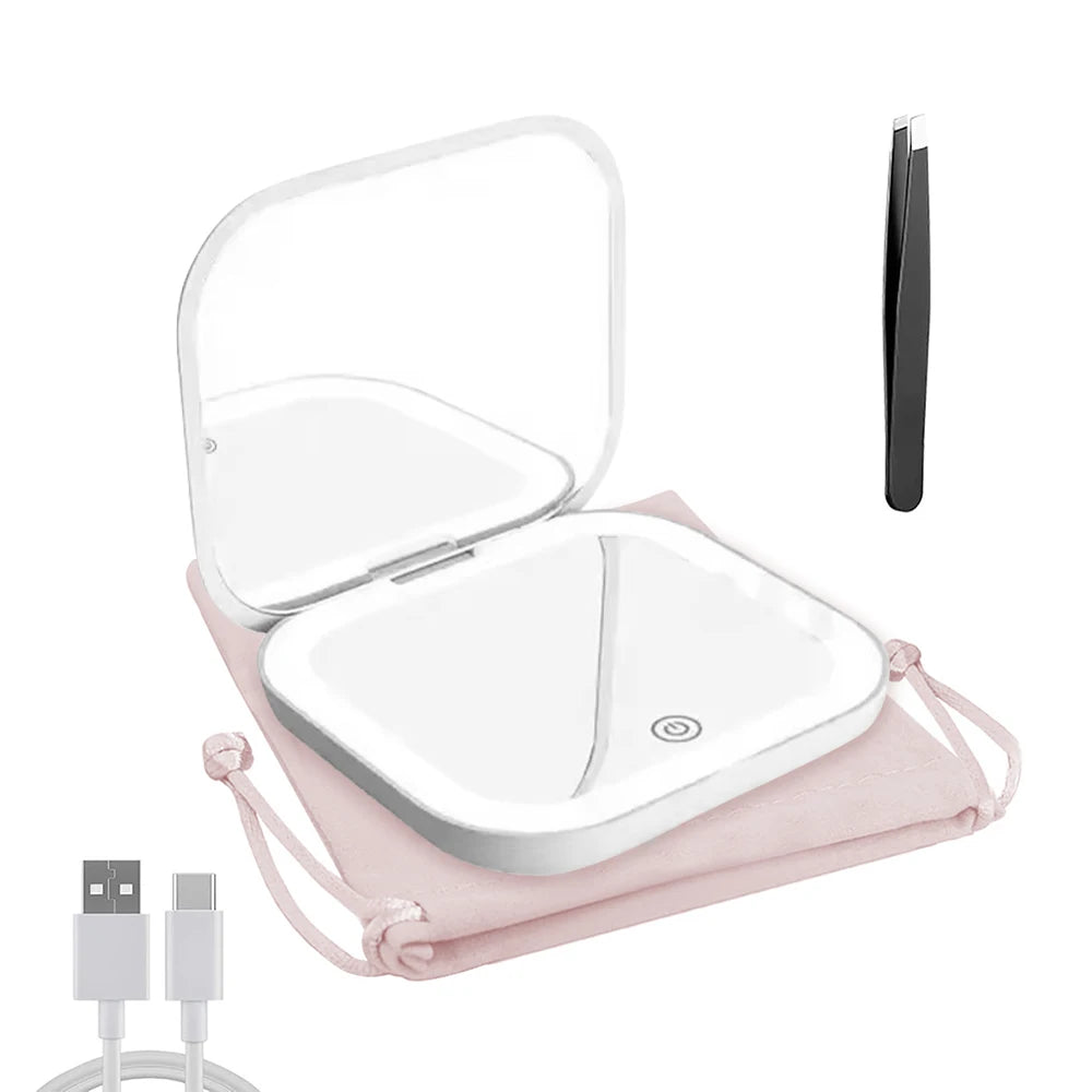 Compact Mirror with Lights, 1X/2X Magnification Portable Folding Handheld Small Pocket LED Travel Makeup Mirror for Gift, Purse